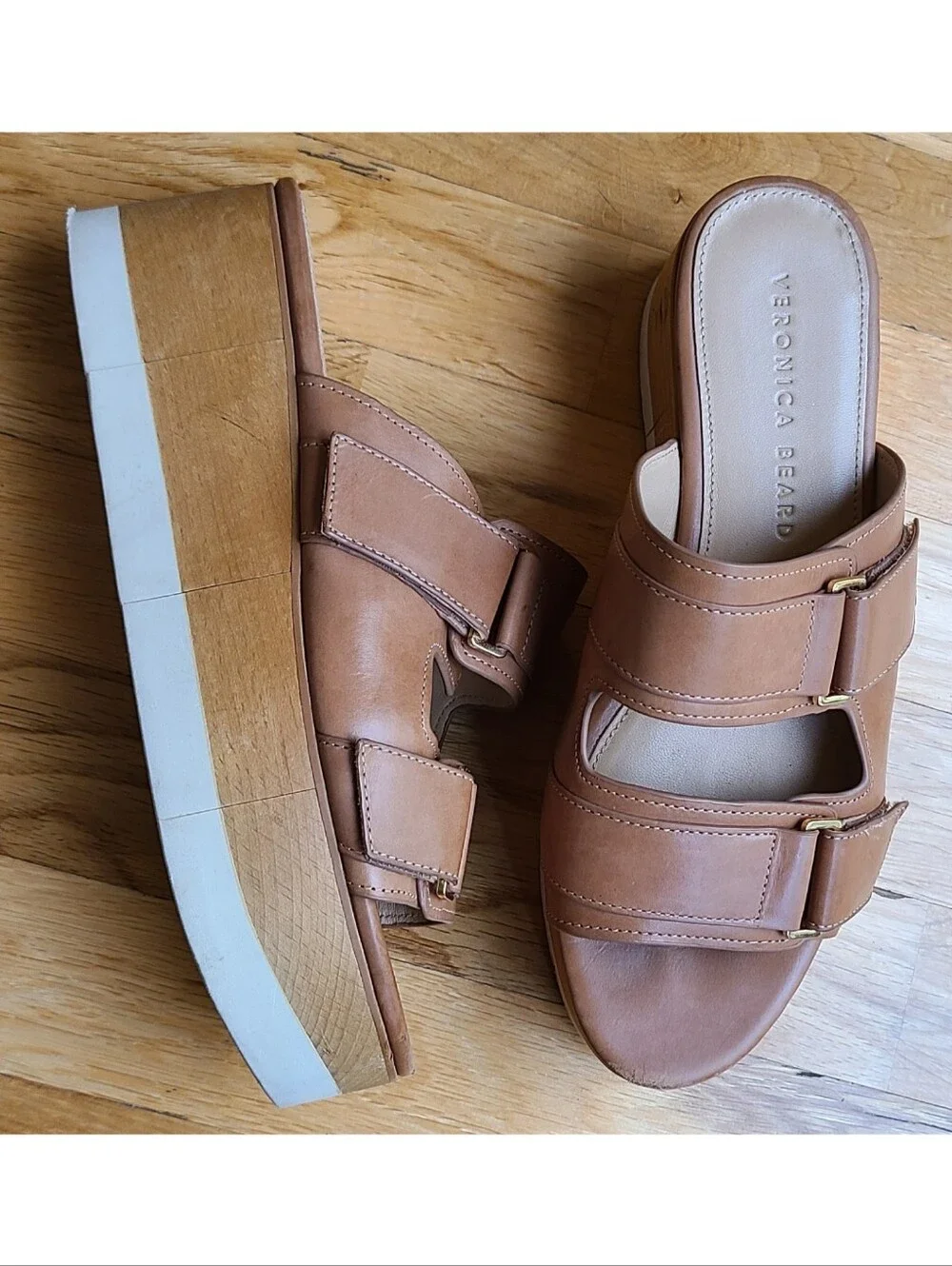 Veronica Beard Welda Platform Leather Wedge Sandal Size 7 Resortwear 70s Indie
